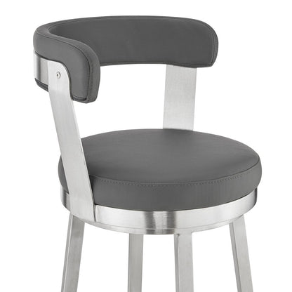 26" Gray And Silver Fabric And Iron Backless Counter Height Swivel Bar Chair HomeRoots