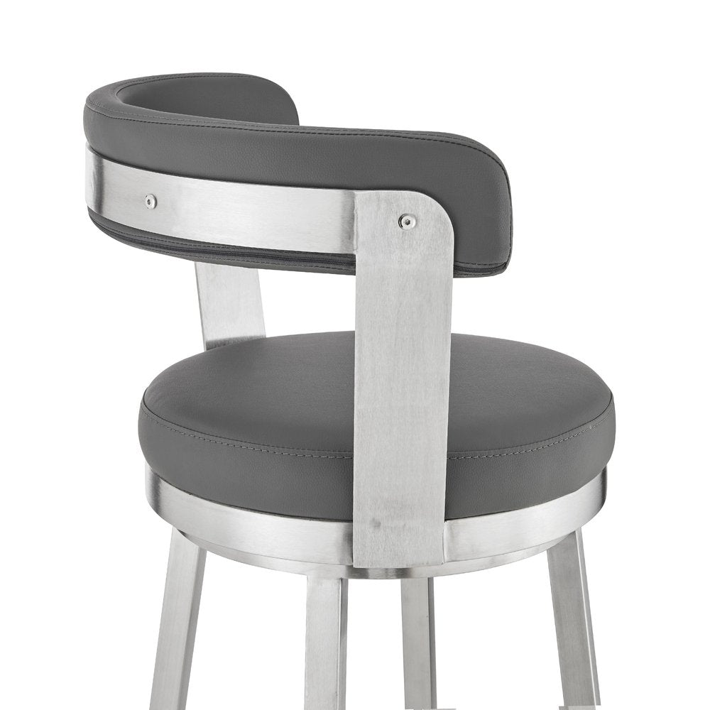 26" Gray And Silver Fabric And Iron Backless Counter Height Swivel Bar Chair HomeRoots