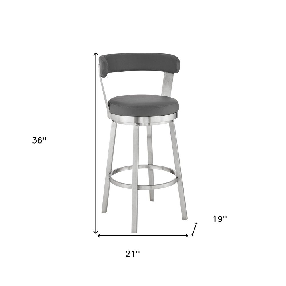 26" Gray And Silver Fabric And Iron Backless Counter Height Swivel Bar Chair HomeRoots