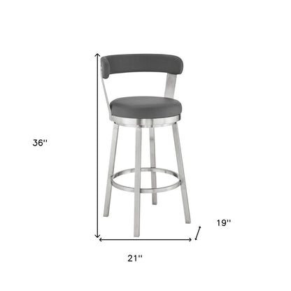 26" Gray And Silver Fabric And Iron Backless Counter Height Swivel Bar Chair HomeRoots