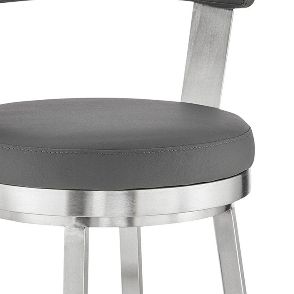 26" Gray And Silver Fabric And Iron Backless Counter Height Swivel Bar Chair HomeRoots