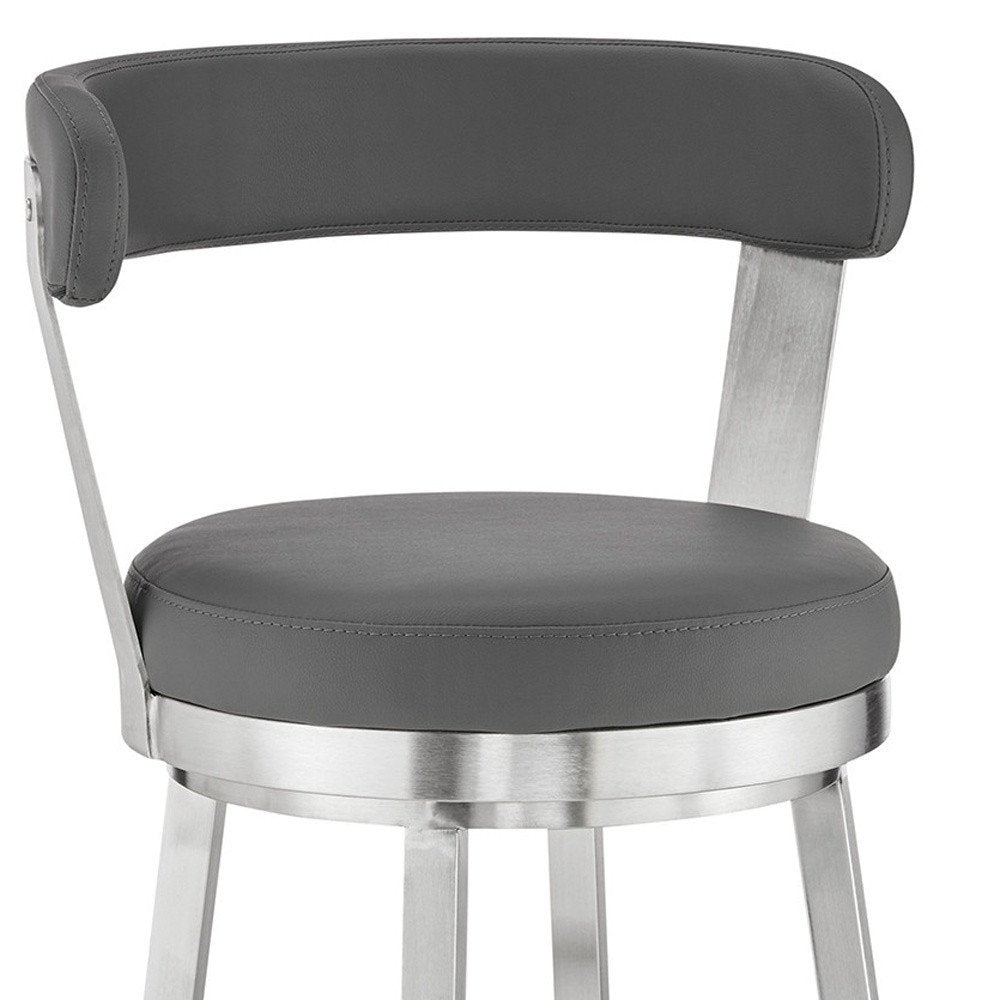 26" Gray And Silver Fabric And Iron Backless Counter Height Swivel Bar Chair HomeRoots
