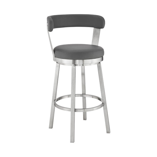 26" Gray And Silver Fabric And Iron Backless Counter Height Swivel Bar Chair HomeRoots