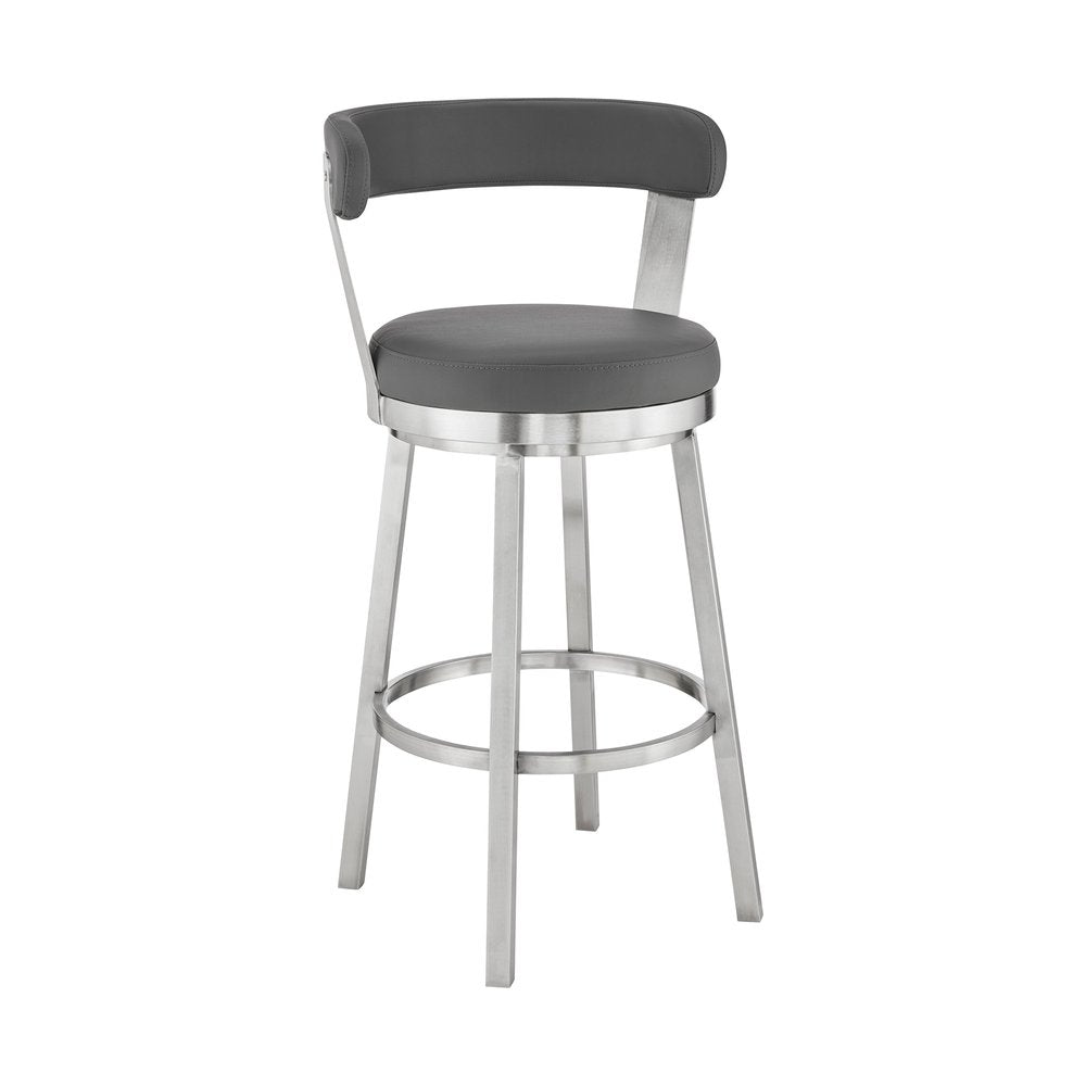 26" Gray And Silver Fabric And Iron Backless Counter Height Swivel Bar Chair HomeRoots