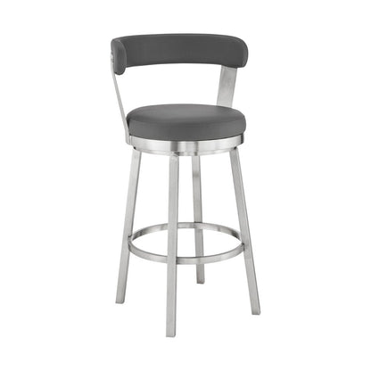 26" Gray And Silver Fabric And Iron Backless Counter Height Swivel Bar Chair HomeRoots
