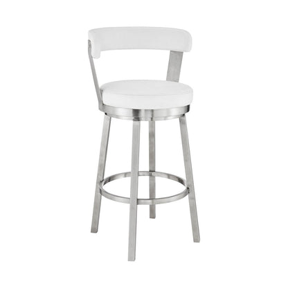 26" White And Silver Fabric And Iron Backless Counter Height Swivel Bar Chair HomeRoots