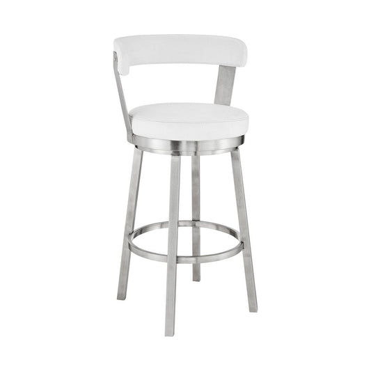 26" White And Silver Fabric And Iron Backless Counter Height Swivel Bar Chair HomeRoots