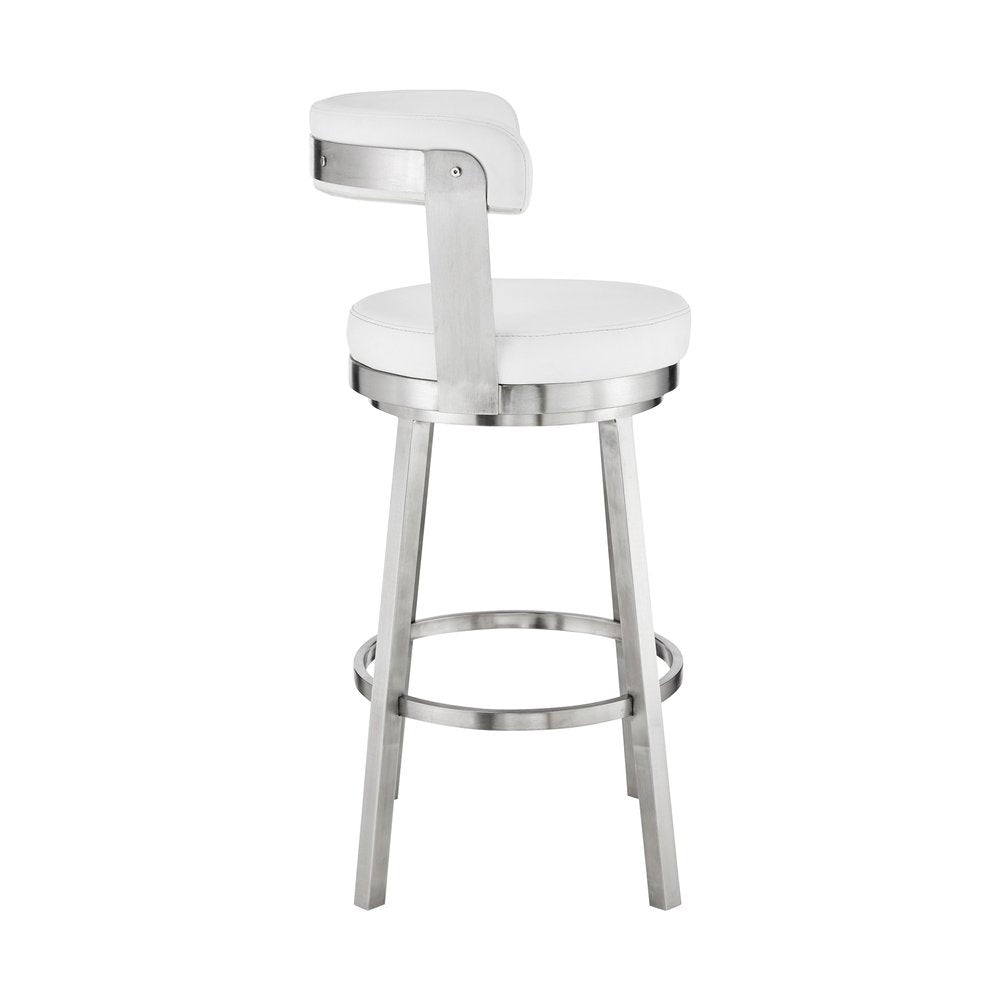 26" White And Silver Fabric And Iron Backless Counter Height Swivel Bar Chair HomeRoots