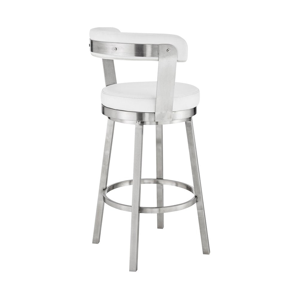 26" White And Silver Fabric And Iron Backless Counter Height Swivel Bar Chair HomeRoots