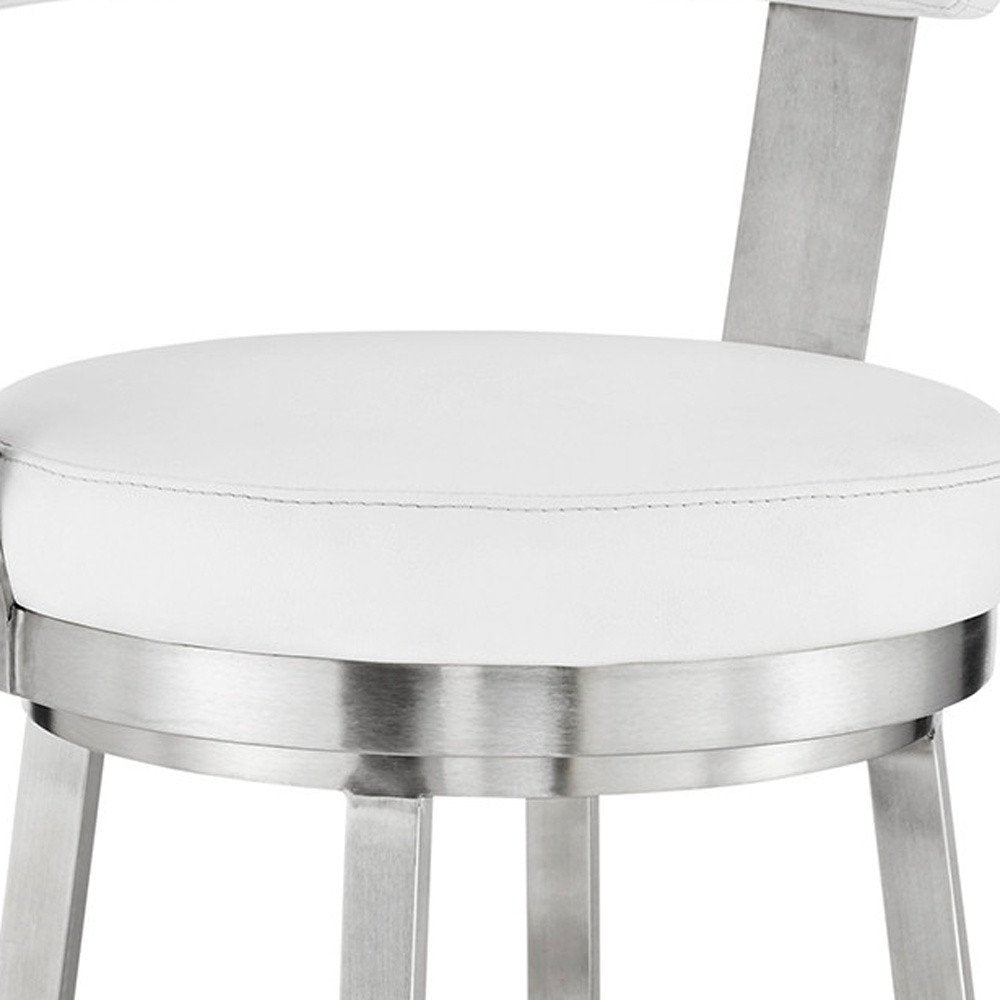 26" White And Silver Fabric And Iron Backless Counter Height Swivel Bar Chair HomeRoots