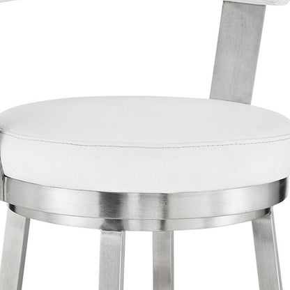 26" White And Silver Fabric And Iron Backless Counter Height Swivel Bar Chair HomeRoots