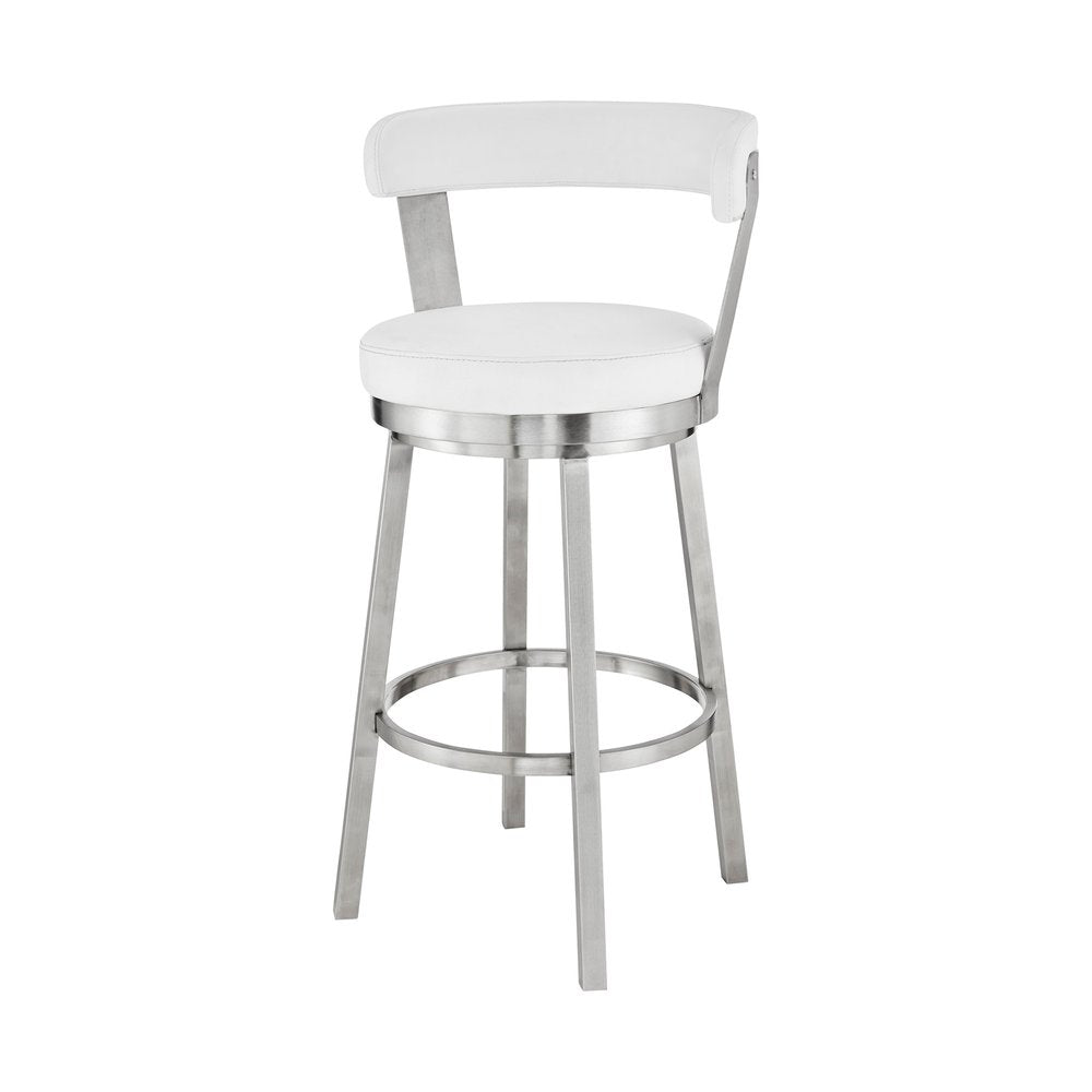 26" White And Silver Fabric And Iron Backless Counter Height Swivel Bar Chair HomeRoots