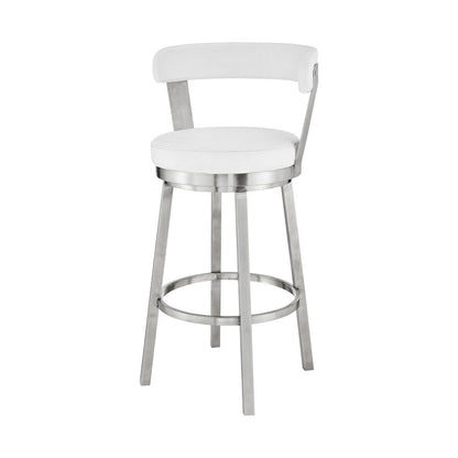 26" White And Silver Fabric And Iron Backless Counter Height Swivel Bar Chair HomeRoots