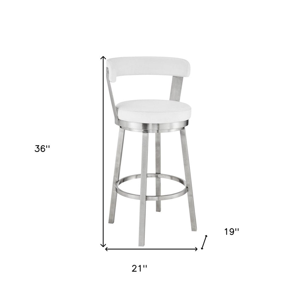 26" White And Silver Fabric And Iron Backless Counter Height Swivel Bar Chair HomeRoots