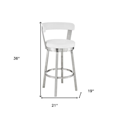 26" White And Silver Fabric And Iron Backless Counter Height Swivel Bar Chair HomeRoots