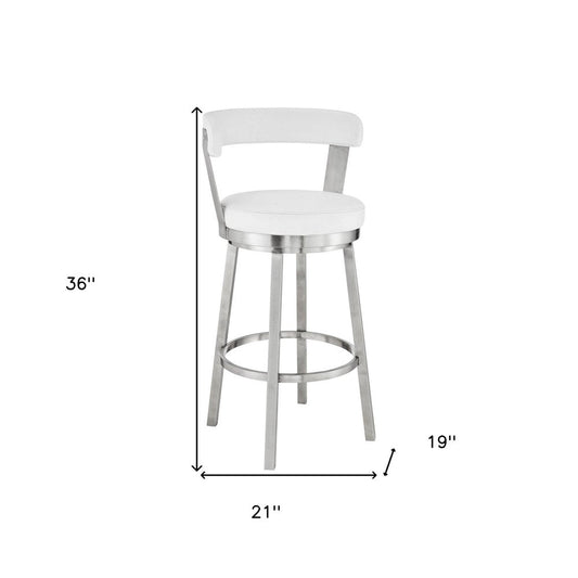 26" White And Silver Fabric And Iron Backless Counter Height Swivel Bar Chair HomeRoots