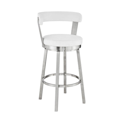 30" White And Silver Iron Swivel Backless Bar Height Bar Chair HomeRoots