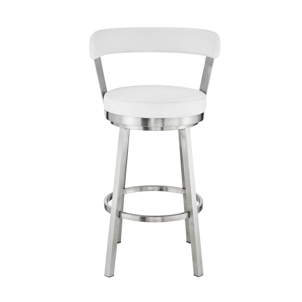 30" White And Silver Iron Swivel Backless Bar Height Bar Chair HomeRoots