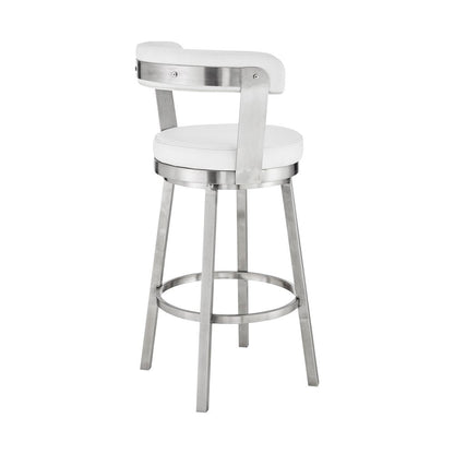 30" White And Silver Fabric And Iron Backless Bar Height Swivel Bar Chair HomeRoots