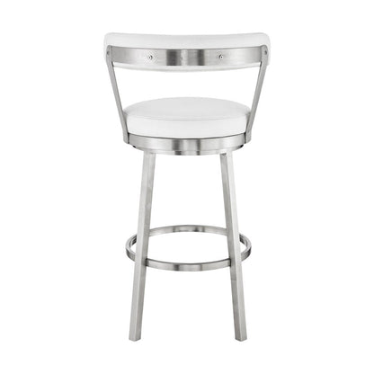 30" White And Silver Iron Swivel Backless Bar Height Bar Chair HomeRoots