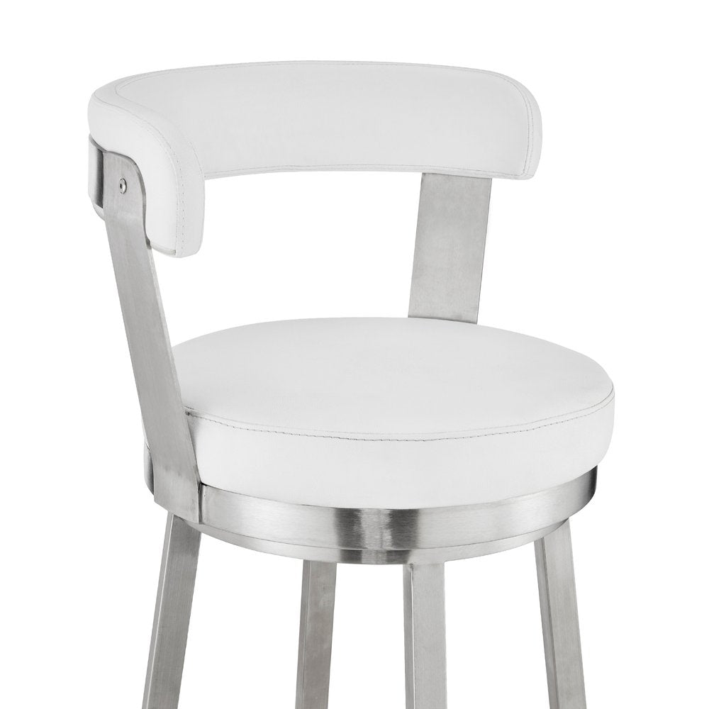 30" White And Silver Iron Swivel Backless Bar Height Bar Chair HomeRoots