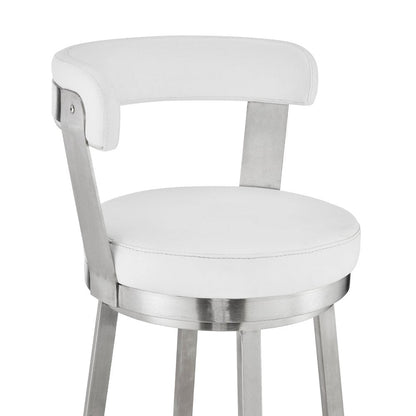 30" White And Silver Iron Swivel Backless Bar Height Bar Chair HomeRoots