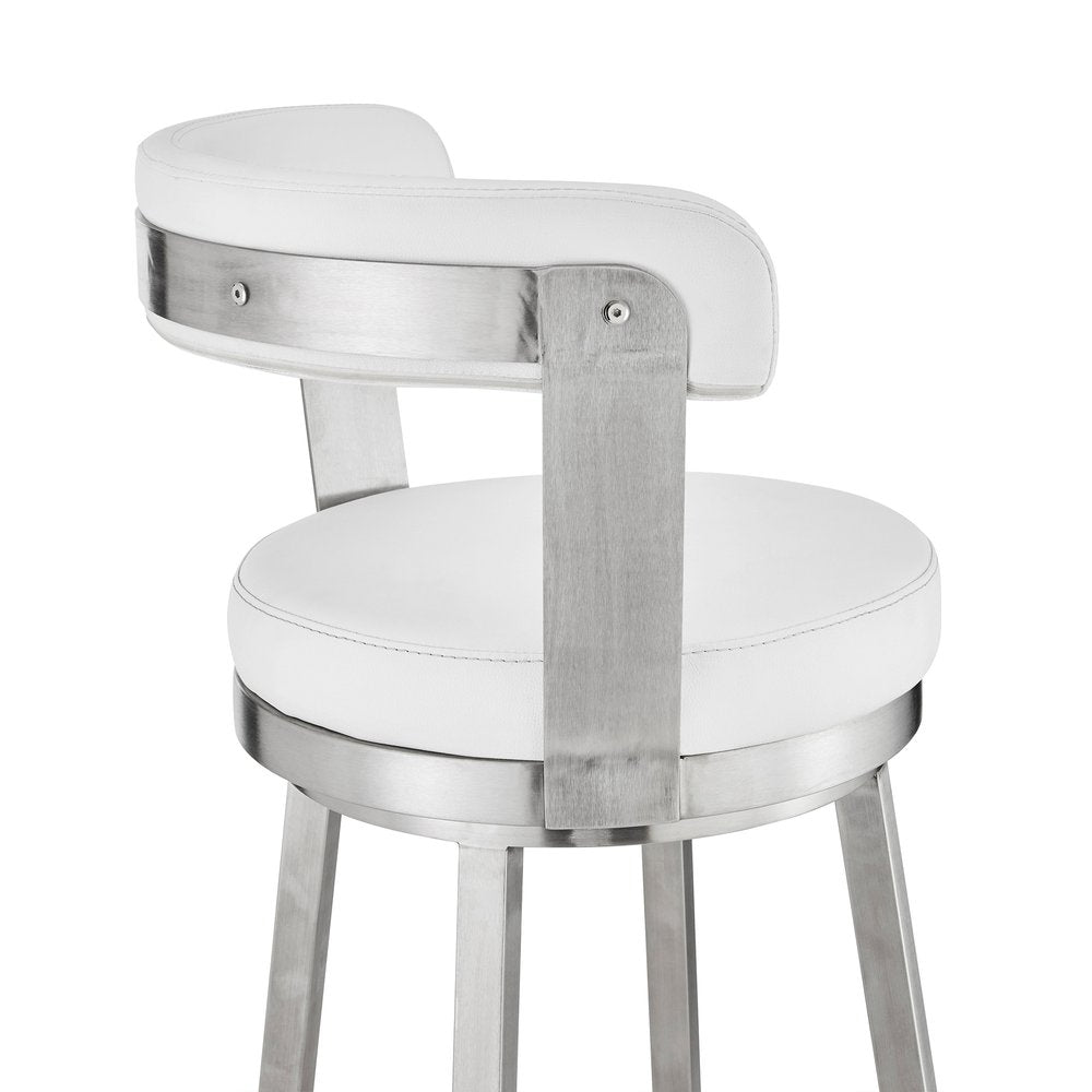 30" White And Silver Iron Swivel Backless Bar Height Bar Chair HomeRoots