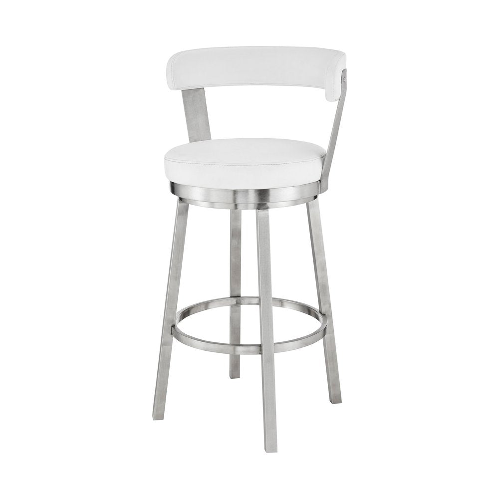 30" White And Silver Iron Swivel Backless Bar Height Bar Chair HomeRoots