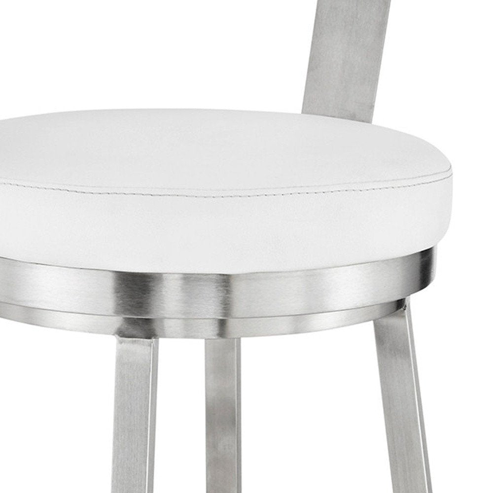 30" White And Silver Iron Swivel Backless Bar Height Bar Chair HomeRoots