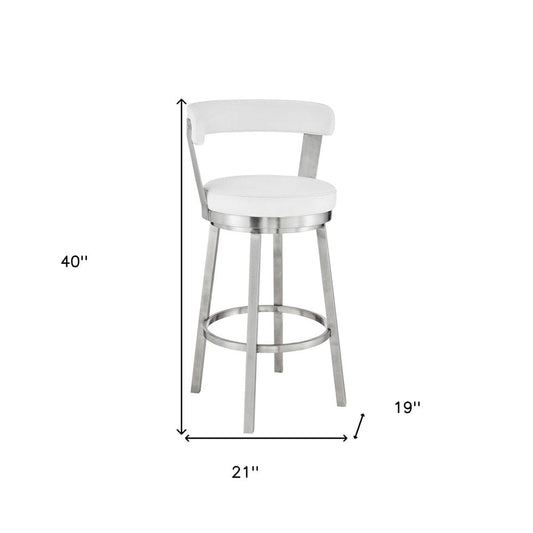30" White And Silver Fabric And Iron Backless Bar Height Swivel Bar Chair HomeRoots