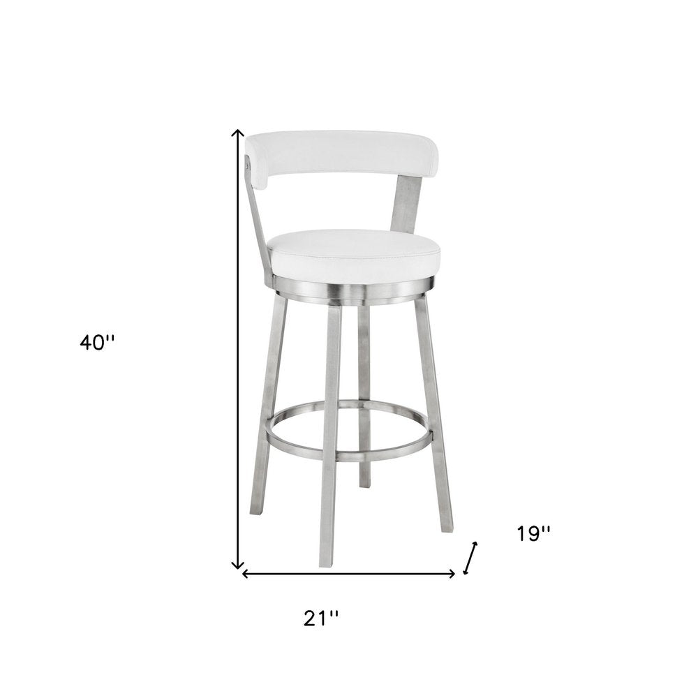 30" White And Silver Iron Swivel Backless Bar Height Bar Chair HomeRoots
