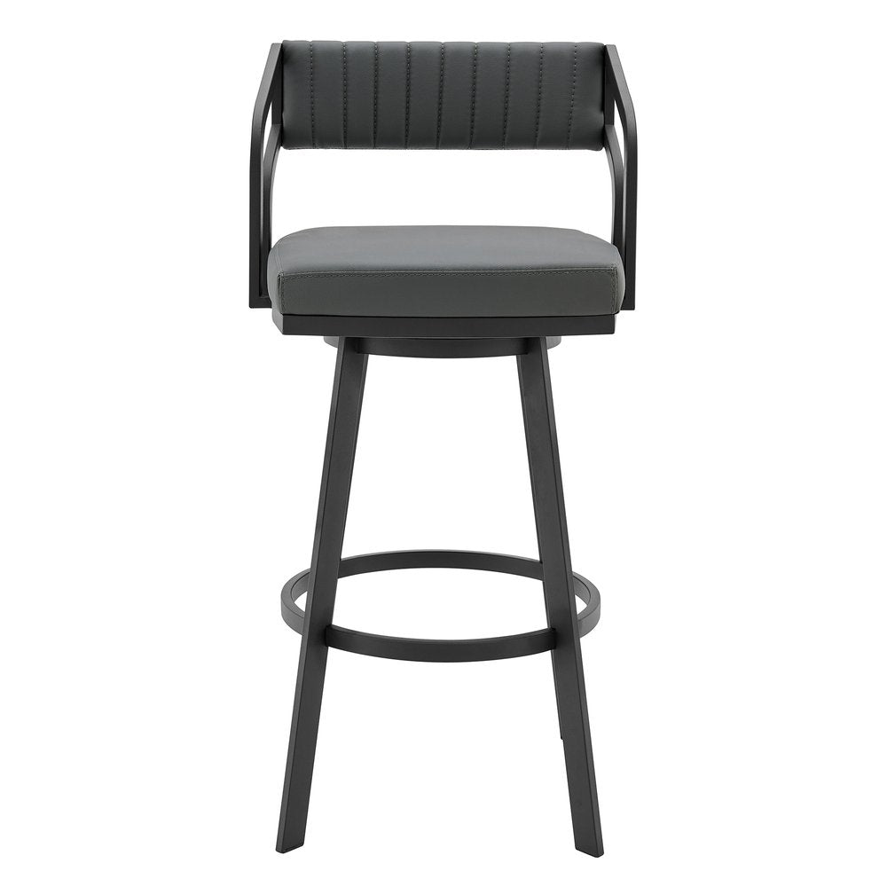 26" Gray And Black Fabric And Iron Low Back Counter Height Swivel Bar Chair HomeRoots