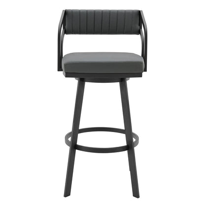 26" Gray And Black Fabric And Iron Low Back Counter Height Swivel Bar Chair HomeRoots