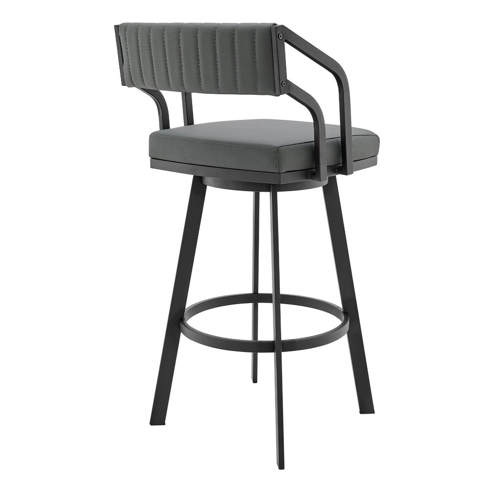 26" Gray And Black Fabric And Iron Low Back Counter Height Swivel Bar Chair HomeRoots
