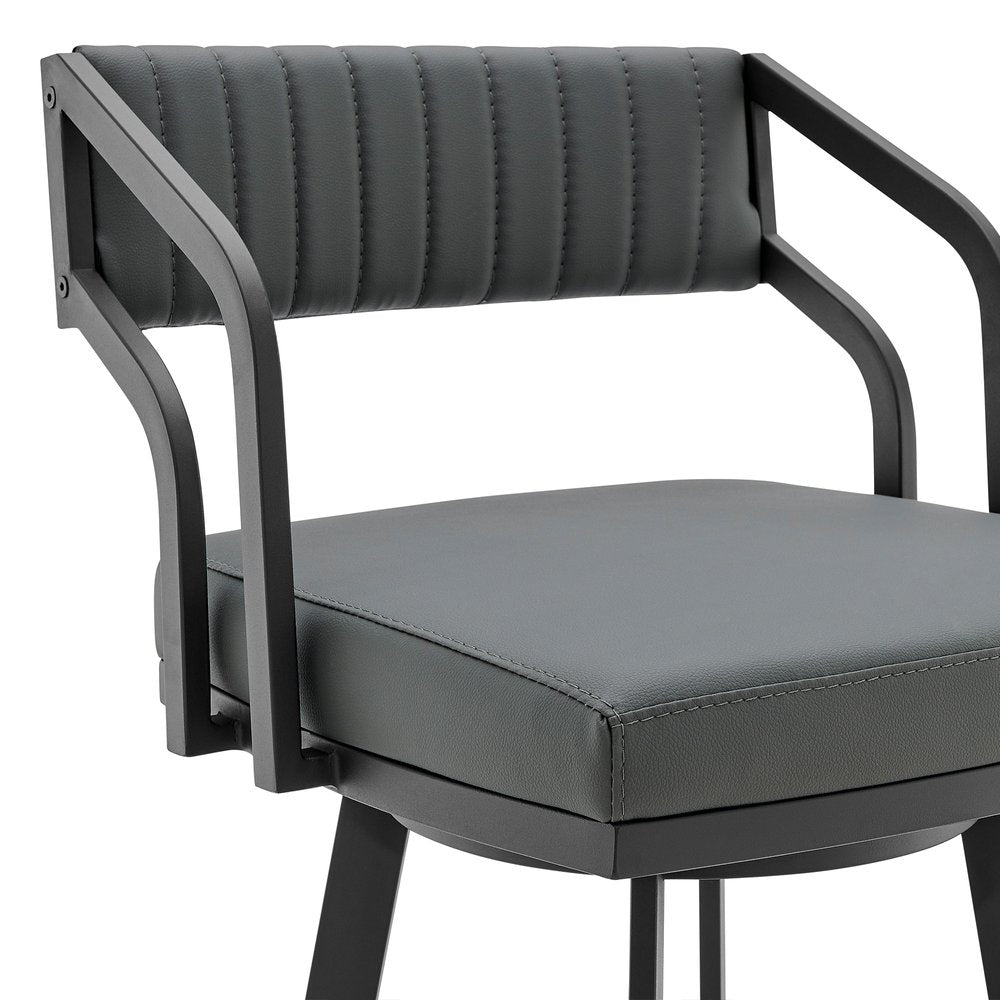 26" Gray And Black Fabric And Iron Low Back Counter Height Swivel Bar Chair HomeRoots