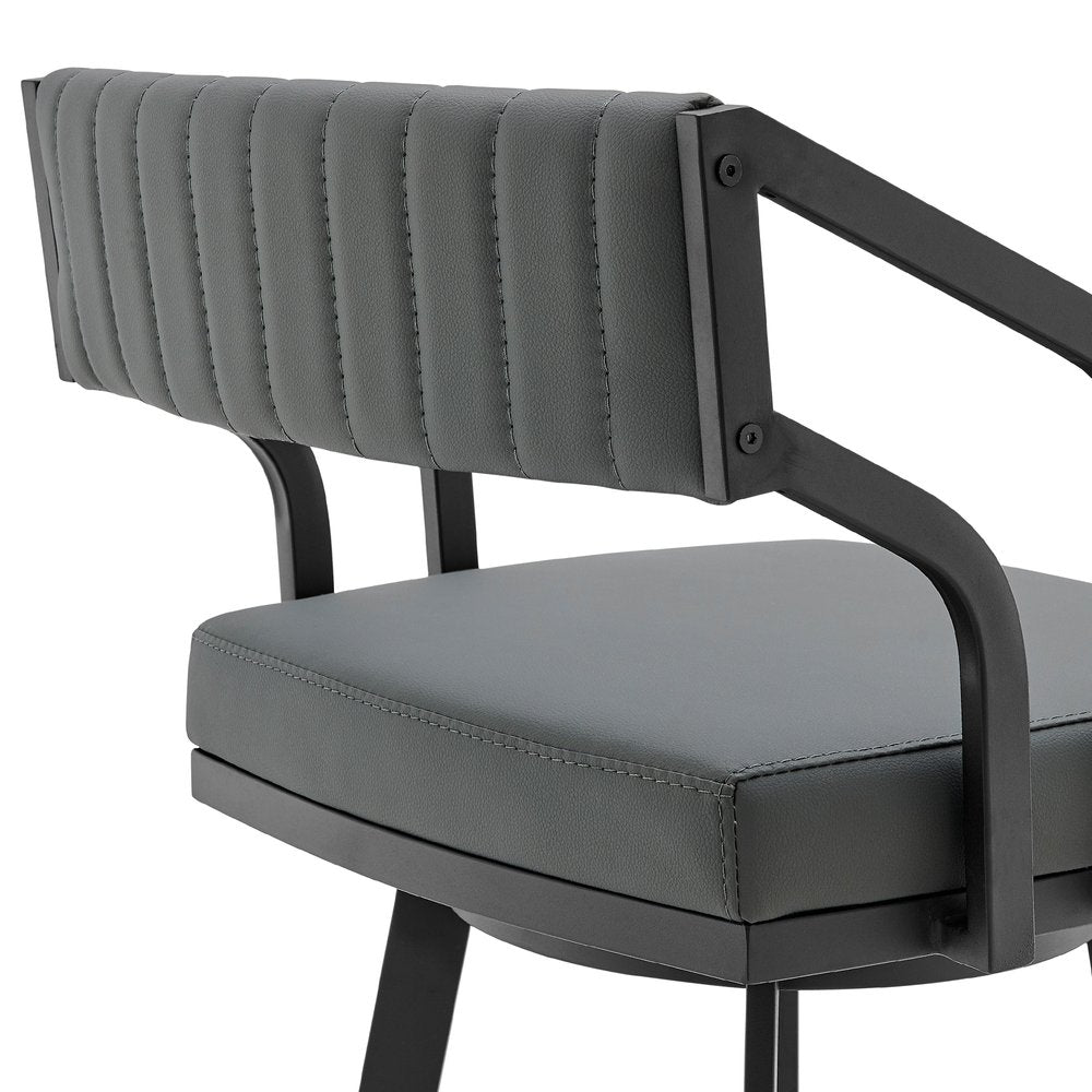 26" Gray And Black Fabric And Iron Low Back Counter Height Swivel Bar Chair HomeRoots