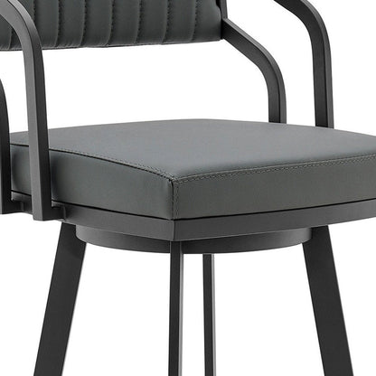 26" Gray And Black Fabric And Iron Low Back Counter Height Swivel Bar Chair HomeRoots