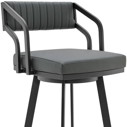 26" Gray And Black Fabric And Iron Low Back Counter Height Swivel Bar Chair HomeRoots