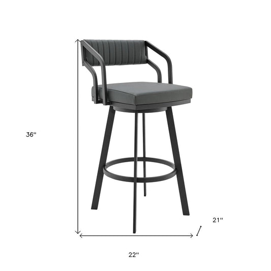 26" Gray And Black Fabric And Iron Low Back Counter Height Swivel Bar Chair HomeRoots