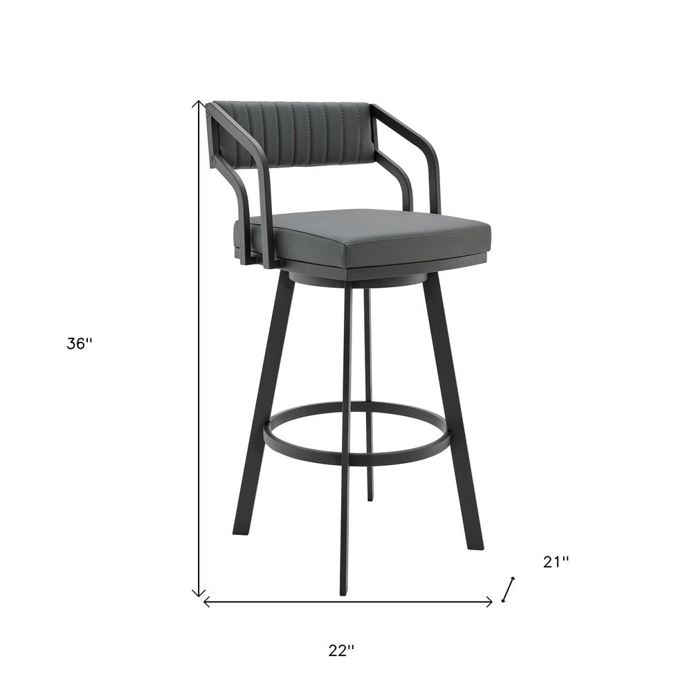 26" Gray And Black Fabric And Iron Low Back Counter Height Swivel Bar Chair HomeRoots