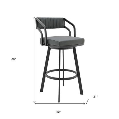 26" Gray And Black Fabric And Iron Low Back Counter Height Swivel Bar Chair HomeRoots