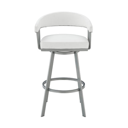 25" White And Silver Fabric And Iron Backless Counter Height Swivel Bar Chair HomeRoots