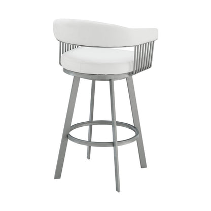 25" White And Silver Fabric And Iron Backless Counter Height Swivel Bar Chair HomeRoots