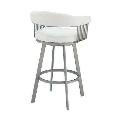 25" White And Silver Iron Swivel Backless Counter Height Bar Chair