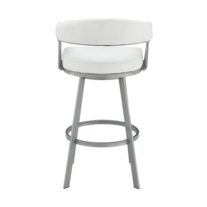 25" White And Silver Fabric And Iron Backless Counter Height Swivel Bar Chair HomeRoots