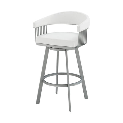 25" White And Silver Fabric And Iron Backless Counter Height Swivel Bar Chair HomeRoots