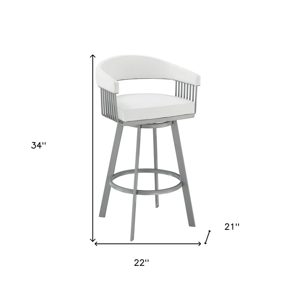 25" White And Silver Fabric And Iron Backless Counter Height Swivel Bar Chair HomeRoots