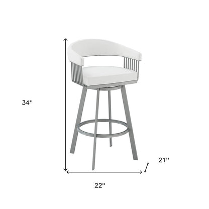 25" White And Silver Fabric And Iron Backless Counter Height Swivel Bar Chair HomeRoots
