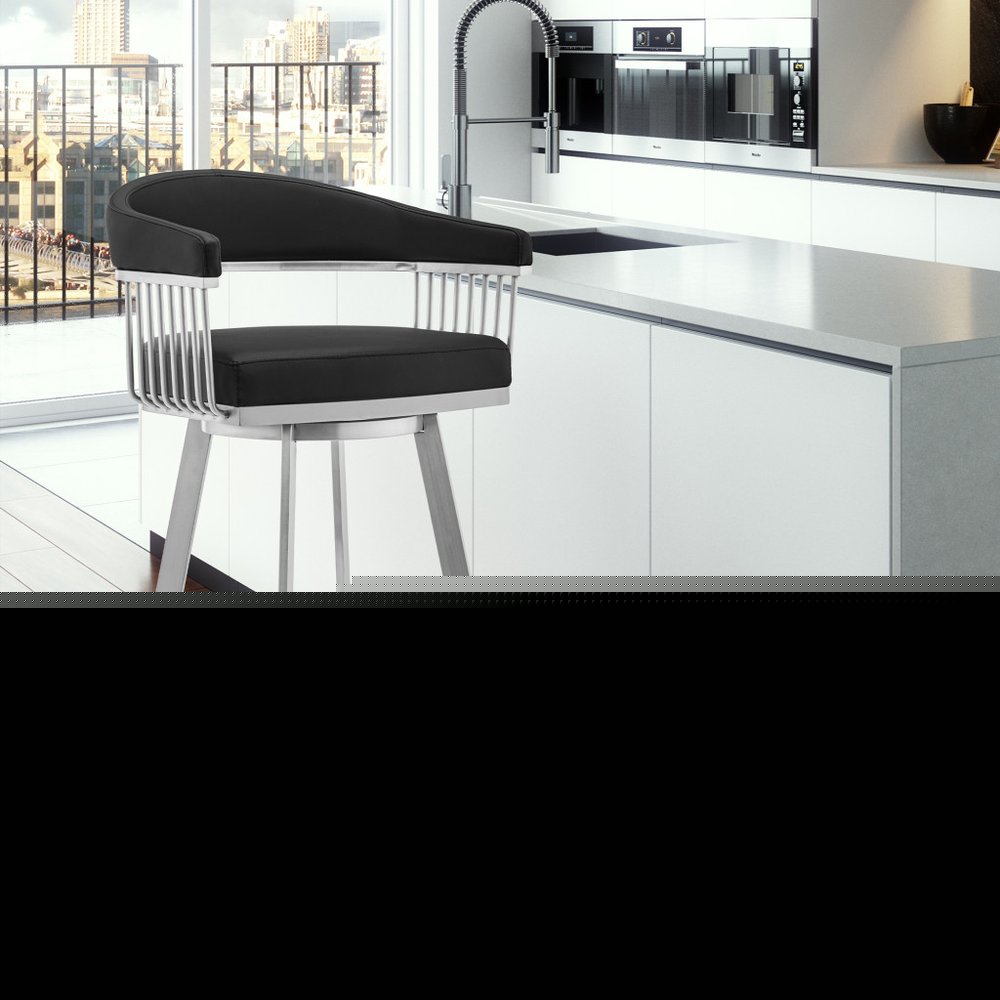 25" Black And Silver Iron Swivel Backless Counter Height Bar Chair HomeRoots