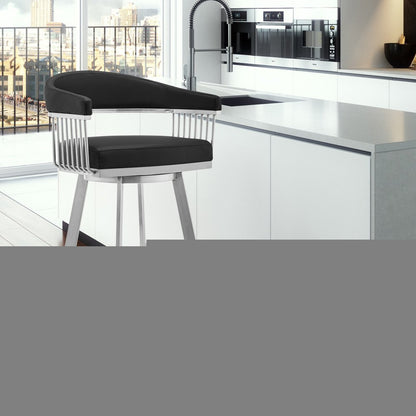 25" Black And Silver Iron Swivel Backless Counter Height Bar Chair HomeRoots